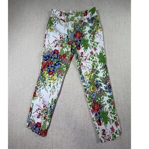 Soft Surroundings Women 10 White Floral Print Tapered Leg Cottagecore Pants